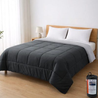 Edredón Acolchado Reversible Matrimonial Suave 198×220 Blick Negro Cuadrados